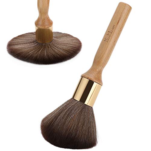Wakects Hals Duster Pinsel Haar Halsbürste Friseur Pinsel Mehrzweck für Kleine Haare um Ohren Super Weiche Wolle Hautfreundlicher Langer Holzgriff Waschbar für Friseurladen Friseursalon (Holzfarbe) von Wakects