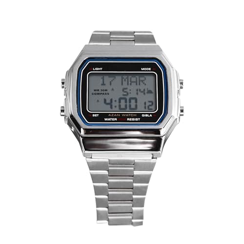 Wakects Muslimische Gebets Uhr Islamische Erinnerung Wache Hajj Uhr für Männer mit 30 M Wasserdichtem Kratzfestem Design Edelstahlgurt Multifunktion Elektronische Bewegung von Wakects