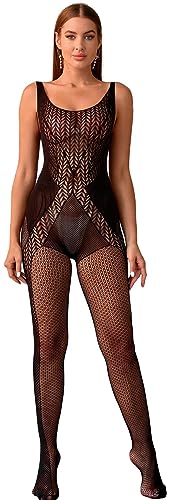 Walang Damen Sexy Mesh Dessous Fischnetz Outfit Ärmellos Bodysuits BodyStocking DessousEin Stück Tanz Yoga Jumpsuit Unterwäsche (Schwarz) von Walang