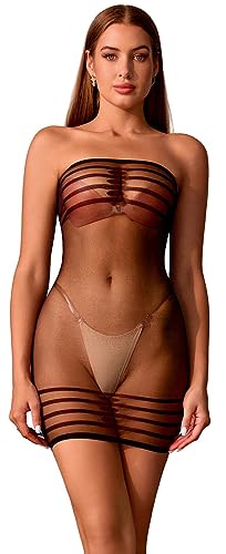 Walang Damen Transparentes Kleid Babydoll Nachthemd Minikleid Fischnetz Rückenfrei Sexy Dessous Einteiler Bodystocking Party Clubwear (Schwarz) von Walang