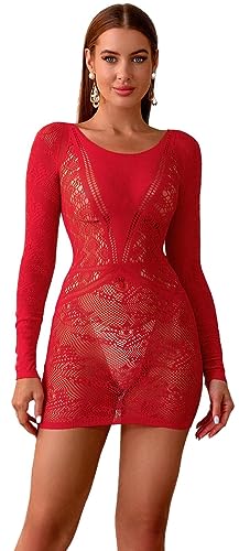 Walang Sexy Damen Spitze Dessous Netzstrümpfe Nachtwäsche Minikleid Wickelröcke Clubwear Partykleid Tube Kleid Babydolls Negligees (Rot) von Walang