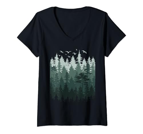 Damen Natur Outdoor Bäume Vintage Wald T-Shirt mit V-Ausschnitt Damen Natur Outdoor Bäume Vintage Wald T-Shirt mit V-Ausschnitt von Wald Bäume Natur Wandern Naturliebhaber