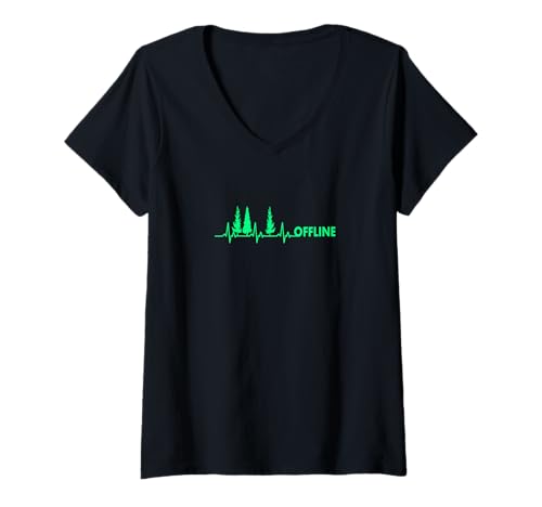 Damen Wald Herzschlag Baum Bäume Förster T-Shirt mit V-Ausschnitt Damen Wald Herzschlag Baum Bäume Förster T-Shirt mit V-Ausschnitt von Wald Herzschlag Baum Bäume Camping Naturschutz