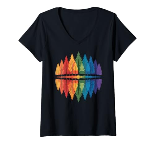 Damen Wald Bunt Draußen Wanderer Camping T-Shirt mit V-Ausschnitt Damen Wald Bunt Draußen Wanderer Camping T-Shirt mit V-Ausschnitt von Wald Natur Baum Wanderer Camper Rucksacktourist