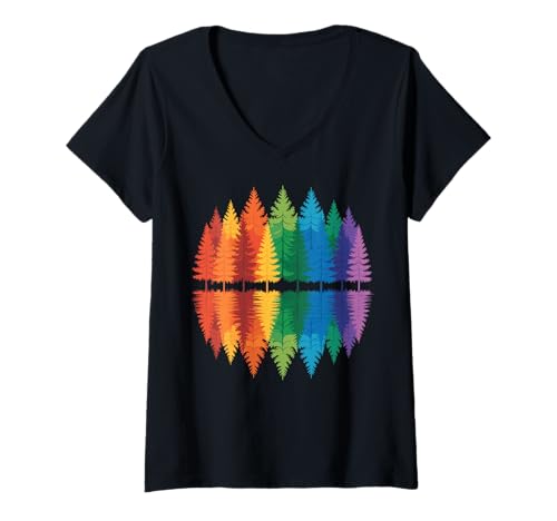 Damen Wald Bunt Draußen Wanderer Camping T-Shirt mit V-Ausschnitt Damen Wald Bunt Draußen Wanderer Camping T-Shirt mit V-Ausschnitt von Wald Natur Baum Wanderer Camper Rucksacktourist