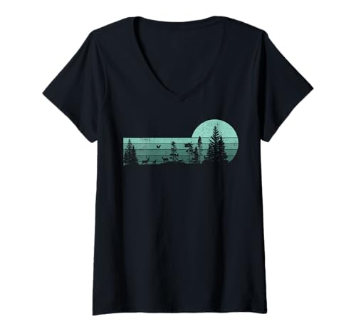 Damen Wald, Natur, Minimalismus, Klimaschutz, Berg, Umwelt T-Shirt mit V-Ausschnitt Damen Wald, Natur, Minimalismus, Klimaschutz, Berg, Umwelt T-Shirt mit V-Ausschnitt von Wald Natur Quadrat Minimalismus Klimaschutz