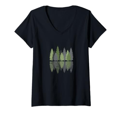 Damen Wald Natur Umwelt Bäume Minimalismus T-Shirt mit V-Ausschnitt Damen Wald Natur Umwelt Bäume Minimalismus T-Shirt mit V-Ausschnitt von Wald Natur Umwelt Bäume Baum Retro