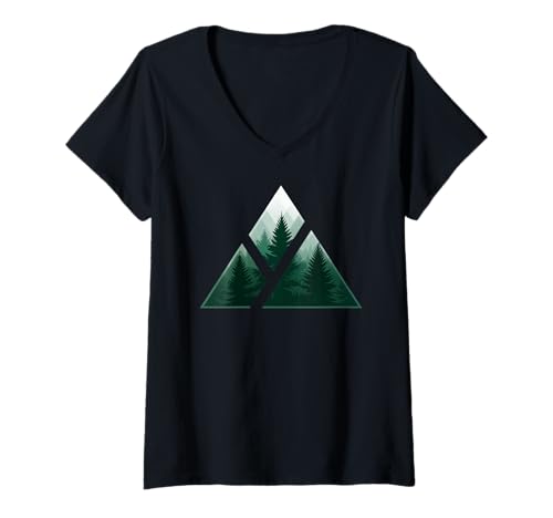 Damen Wald Natur Triangle Minimalismus Dreick Waldmuster T-Shirt mit V-Ausschnitt Damen Wald Natur Triangle Minimalismus Dreick Waldmuster T-Shirt mit V-Ausschnitt von Wald völlige Natur Naturliebhaber Wald