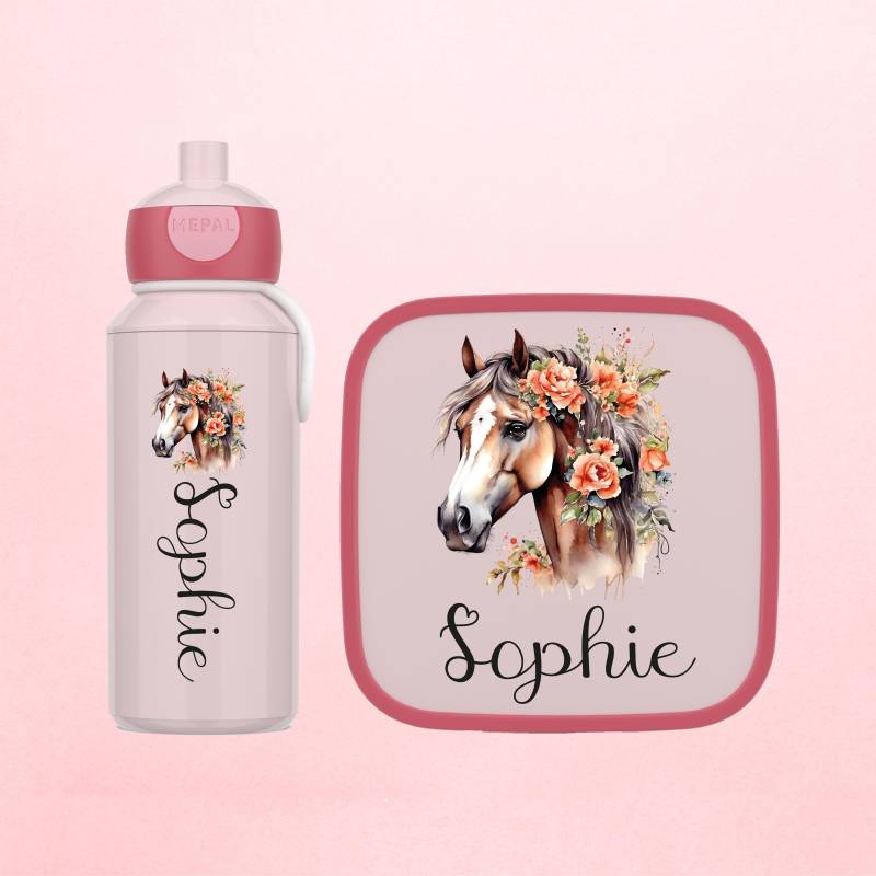 Personalisierte Brotdose + Trinkflasche | 2Er Set Oder Einzeln Geschenk Einschulung Kitastart - Mepal Lunchbox Wasserflasche Mit Pferd von WaldWichtShop