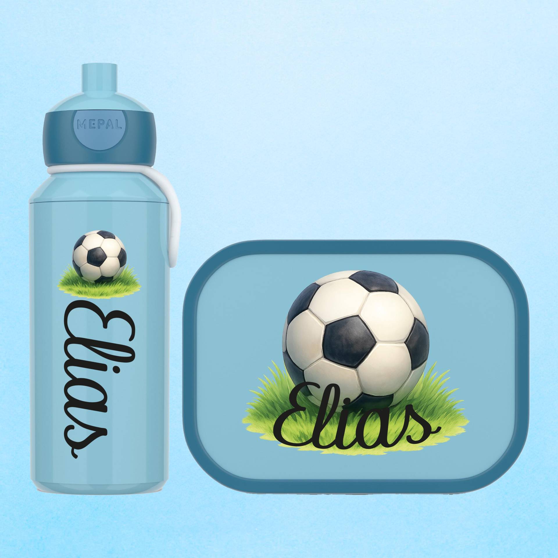 Personalisierte Brotdose Und Trinkflasche Als Geschenk Einschulung Oder Kitastart - Mepal Lunchbox + Wasserflasche | 3 D Fußball Motiv Personalisierte Brotdose Und Trinkflasche Als Geschenk Einschulung Oder Kitastart - Mepal Lunchbox + Wasserflasche | 3 D Fußball Motiv von WaldWichtShop