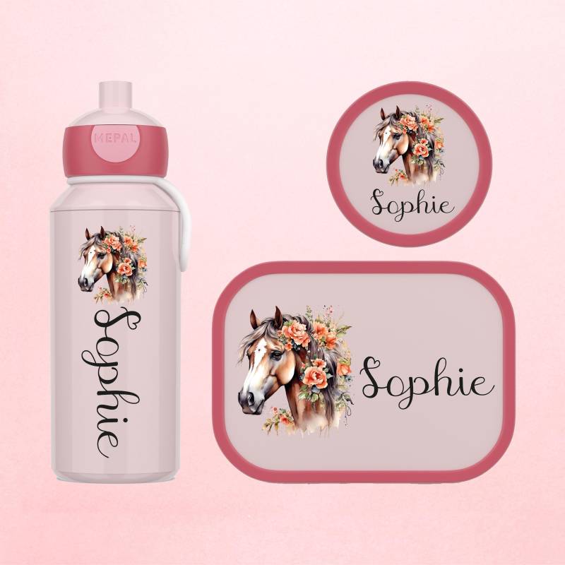 Personalisierte Lunchbox Trinkflasche Und Obstbox - Als Set Oder Einzeln Mepal Brotdose Wasserflasche Fruchtpot Mit Süßem Pferde Motiv von WaldWichtShop