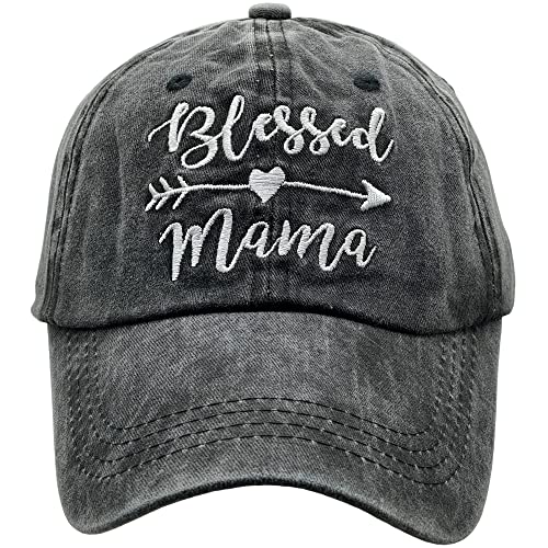 Damen bestickte Baseballkappe Blessed Mama Vintage Distressed Mom Hat, schwarz, Einheitsgröße von Waldeal