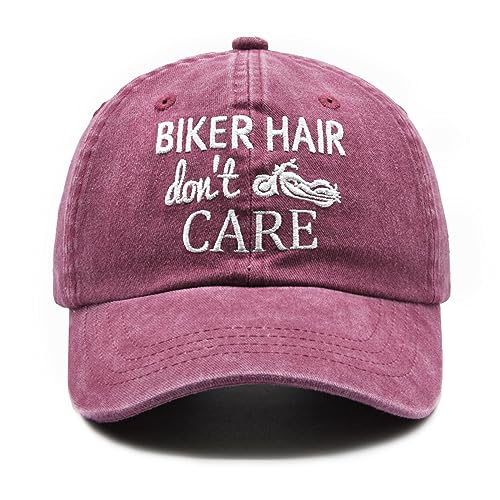 Waldeal Biker Hair Don't Care Hut für Damen, Denim-gewaschen, verstellbare Baseballkappe, Rot/Ausflug, einfarbig (Getaway Solids), Einheitsgröße von Waldeal