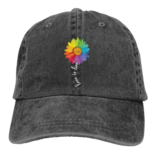 Waldeal Love is Love Rainbow Sonnenblume Baseball Cap Vintage LGBT Gay Lesben Pride Hut für Herren und Damen, schwarz, Einheitsgröße von Waldeal