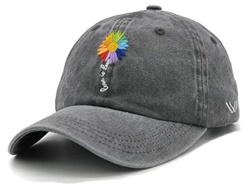 Waldeal Love is Love Regenbogen-Sonnenblumen-Baseballkappe, Vintage, LGBT, Gay, Lesbischer Stolz, Hut für Männer und Frauen, Stickerei-Grau, Einheitsgröße von Waldeal