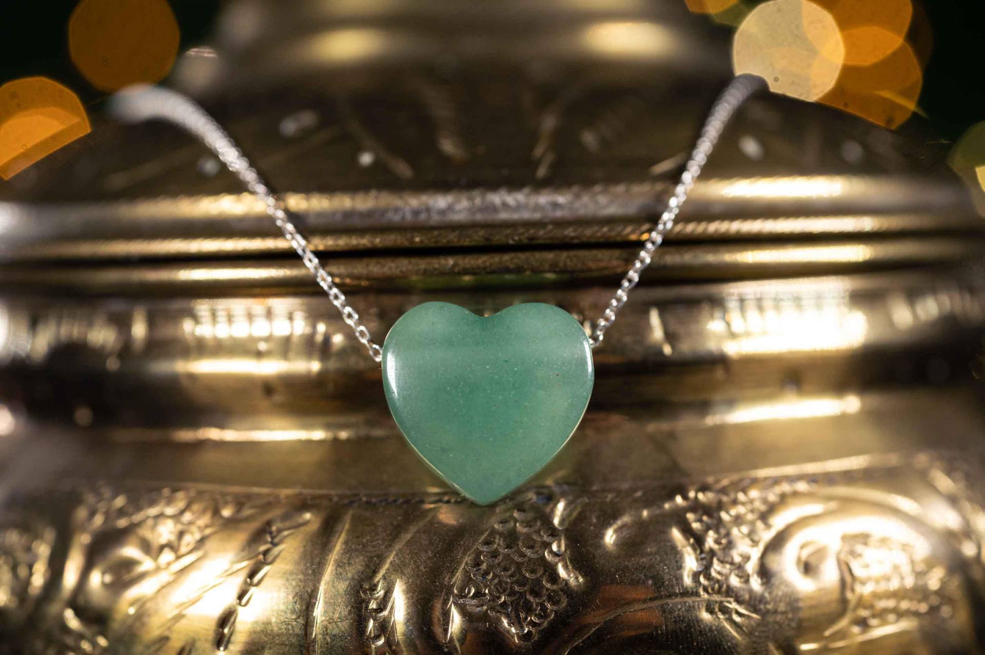 Aventurin Herz Anhänger Mit 925Er Silberkette/Waldesleuchten Naturschmuck Ruhe Und Entspannung 321A von Waldesleuchten