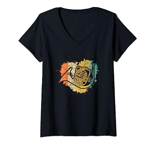Damen Waldhornist Waldhorn T-Shirt mit V-Ausschnitt Damen Waldhornist Waldhorn T-Shirt mit V-Ausschnitt von Waldhorn Blasmusik Waldhornspieler