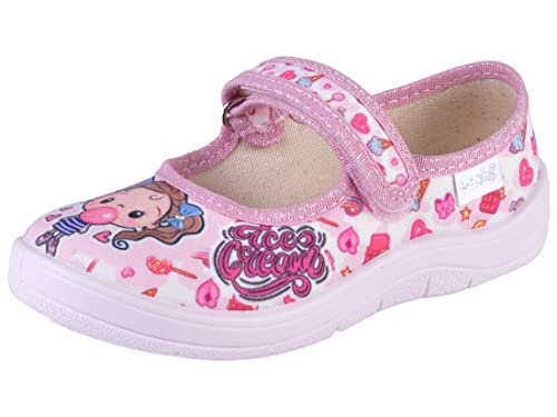 Waldi Kinderschuhe Alina Flache Hausschuhe Mädchen Größe 25 EU Textil rosa Girl Ice Cream von Waldi