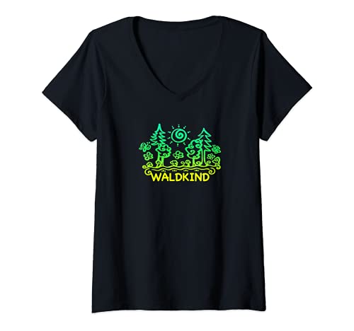 Damen Waldkind, Wald, Natur, Wandern, Sommer, Blumen, Sonne, Glück T-Shirt mit V-Ausschnitt Damen Waldkind, Wald, Natur, Wandern, Sommer, Blumen, Sonne, Glück T-Shirt mit V-Ausschnitt von Waldkind by Anne Mathiasz