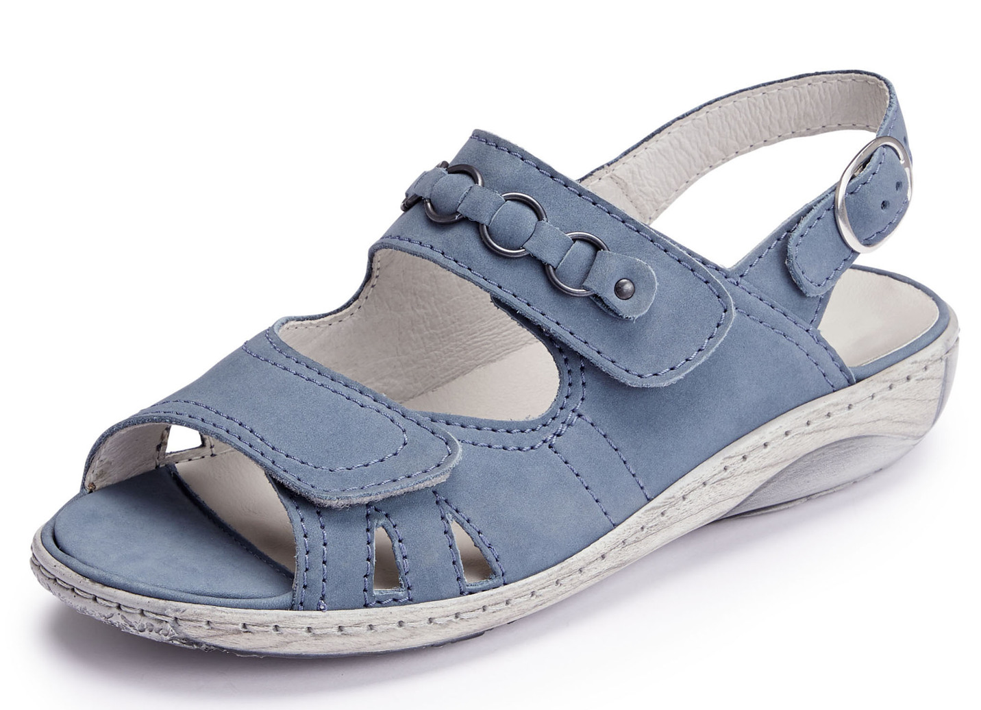 Waldläufer, bequeme Damen-Sandalen, Weite G, mit herausnehmbarem Fußbett, Schuhgröße 4 1/2, Jeansblau von Waldläufer