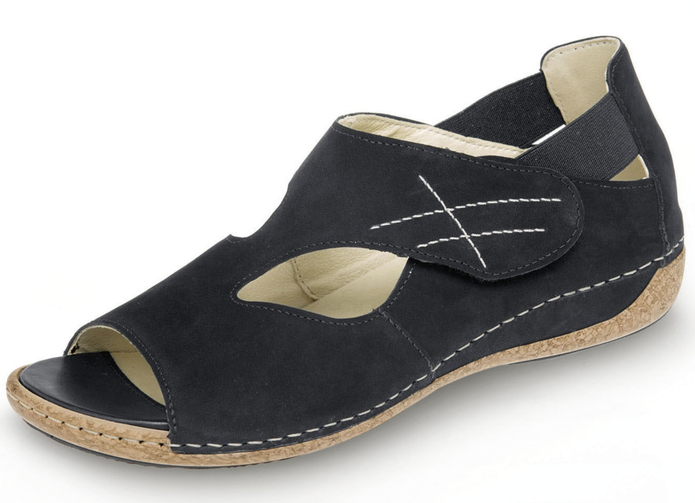 Waldläufer, bequeme Damen-Sandalen, Weite H, mit herausnehmbarem Fußbett, Schuhgröße 4 1/2, Schwarz von Waldläufer