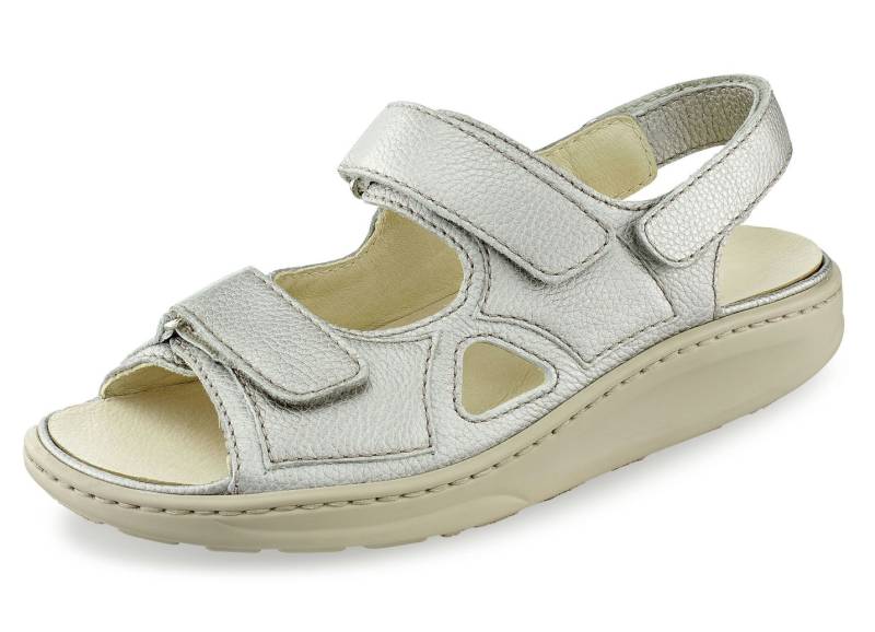 Waldläufer, bequeme Damen-Sandalen, Weite H, mit herausnehmbarem Fußbett, Taupe Metallic, Schuhgröße 4 von Waldläufer
