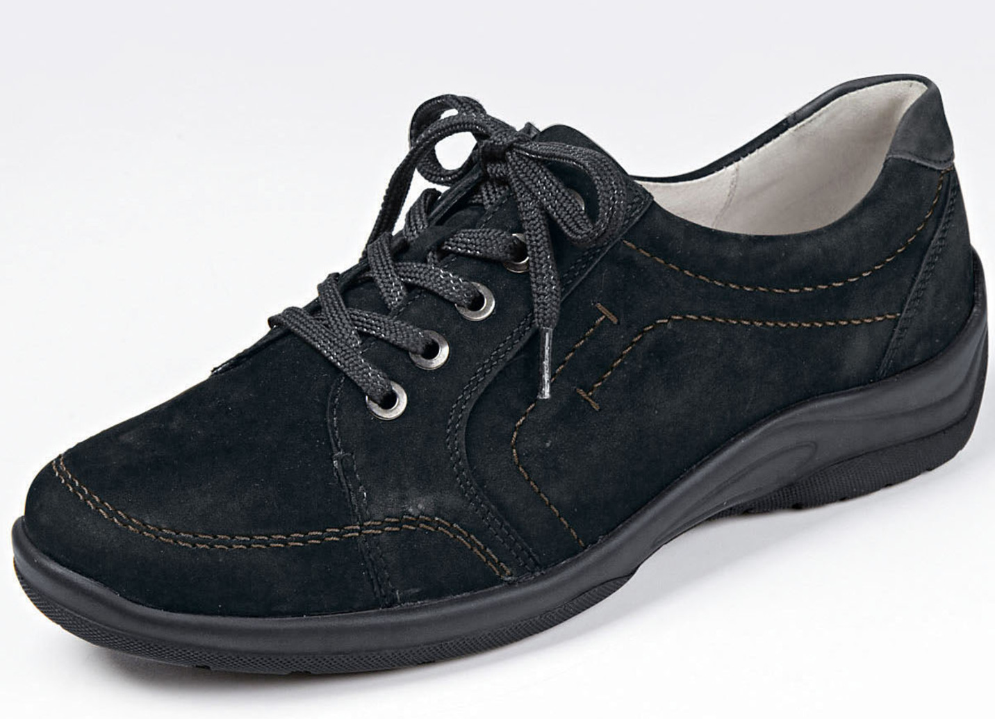 Waldläufer, bequeme Damen-Schnürschuhe, Weite H, mit herausnehmbarem Fußbett, Schuhgröße 8, Schwarz von Waldläufer