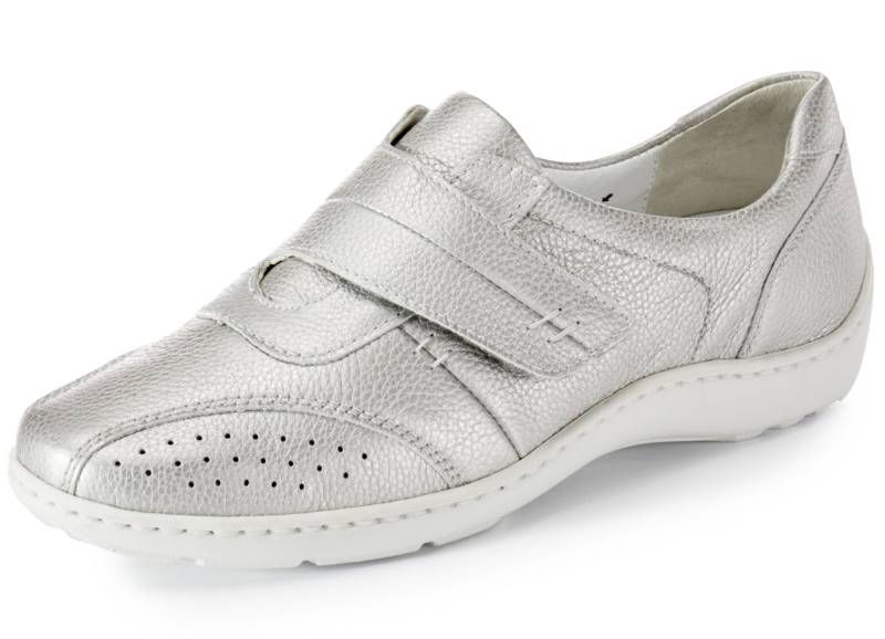 Waldläufer, bequeme Damen-Slipper, Weite H, mit herausnehmbarem Fußbett, Schuhgröße 4, Mattsilber von Waldläufer