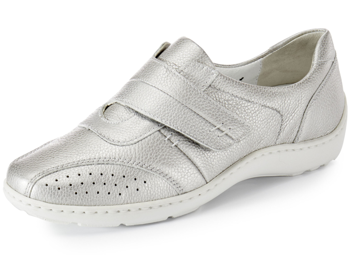 Waldläufer, bequeme Damen-Slipper, Weite H, mit herausnehmbarem Fußbett, Schuhgröße 4 1/2, Mattsilber von Waldläufer