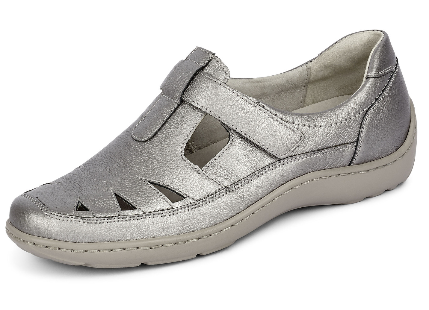 Waldläufer, bequeme Damen-Slipper, Weite H, mit herausnehmbarem Fußbett, Schuhgröße 7 1/2, Silbergrau von Waldläufer