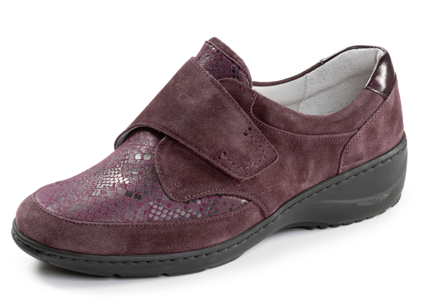 Waldläufer, bequeme Damen-Slipper, Weite K, mit herausnehmbarem Fußbett, Schuhgröße 6, Burgund von Waldläufer