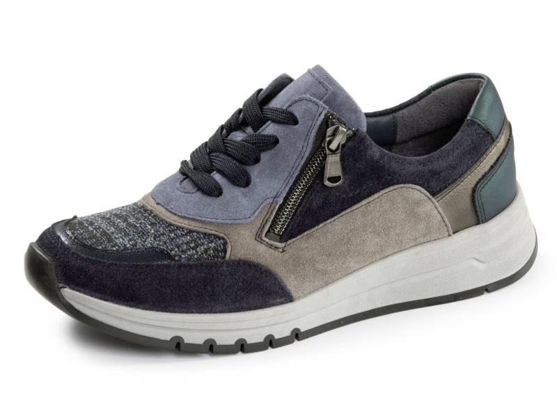 Waldläufer, bequeme Damen-Sneaker, Weite H, mit herausnehmbarem Fußbett, Schuhgröße 5, Marine-Grafit von Waldläufer