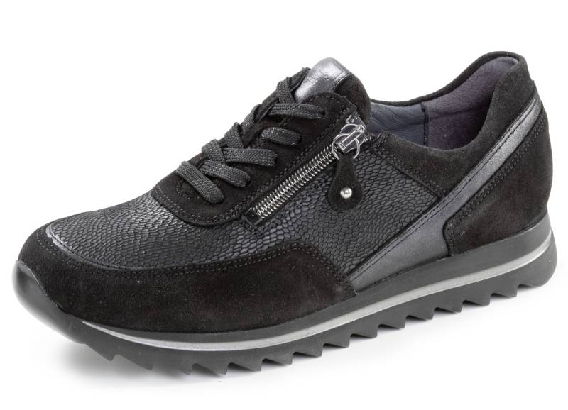 Waldläufer, bequeme Damen-Sneaker, Weite H, mit herausnehmbarem Fußbett, Schuhgröße 5 1/2, Schwarz von Waldläufer