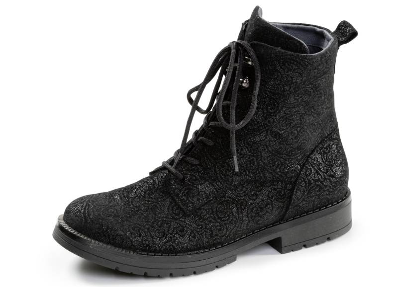 Waldläufer, bequeme Damen-Stiefeletten, Weite G, mit herausnehmbarem Fußbett, Schuhgröße 8, Schwarz von Waldläufer