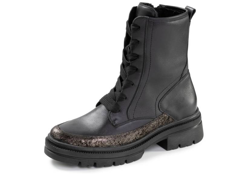 Waldläufer, bequeme Damen-Stiefeletten, Winterschuhe, Weite H, mit herausnehmbarem Fußbett, Schuhgröße 4, Schwarz von Waldläufer