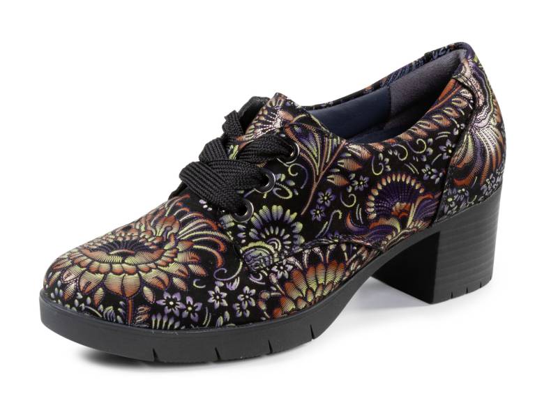 Waldläufer, bequemer Damen-Trotteur, Weite H, mit herausnehmbarem Fußbett, Schuhgröße 4, Schwarz-Bunt von Waldläufer