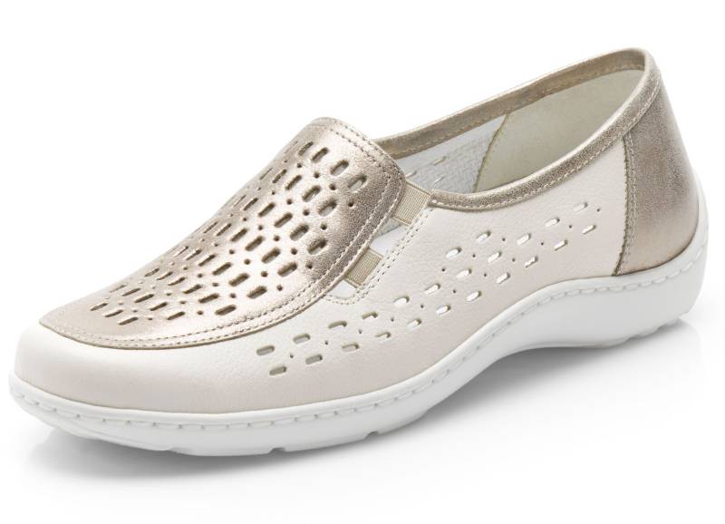 Waldläufer, sommerliche Damen-Slipper, Weite H, mit herausnehmbarem Fußbett, Schuhgröße 3 1/2, Beige-Bronze von Waldläufer