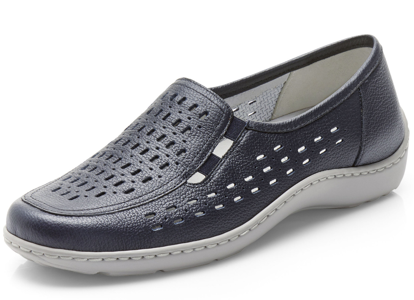 Waldläufer, sommerliche Damen-Slipper, Weite H, mit herausnehmbarem Fußbett, Schuhgröße 6 1/2, Dunkelblau von Waldläufer