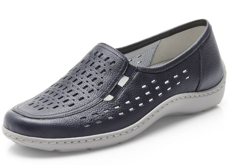 Waldläufer, sommerliche Damen-Slipper, Weite H, mit herausnehmbarem Fußbett, Schuhgröße 6 1/2, Dunkelblau von Waldläufer