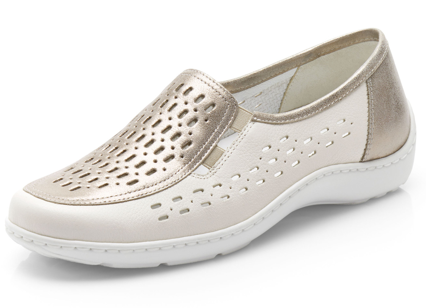 Waldläufer, sommerliche Damen-Slipper, Weite H, mit herausnehmbarem Fußbett, Schuhgröße 7, Beige-Bronze von Waldläufer
