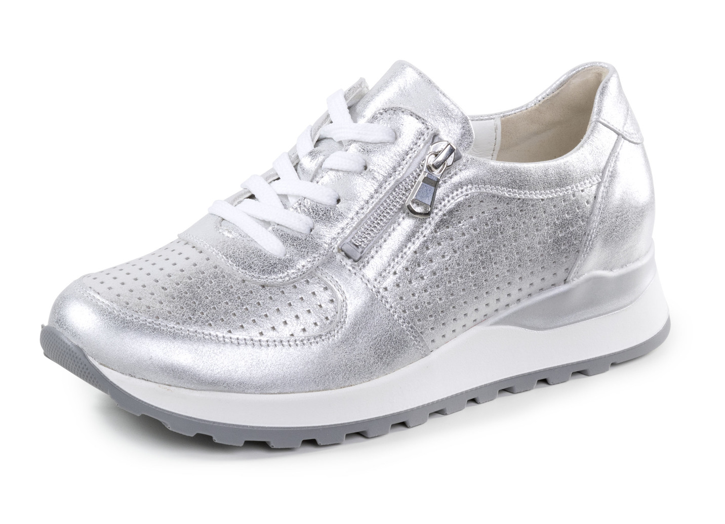 Waldläufer, sportliche Damen-Sneaker, Weite H, mit herausnehmbarem Fußbett, Schuhgröße 8, Silber von Waldläufer