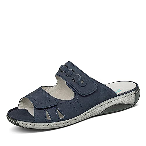 Waldläufer Damen Pantoletten Sandalen Garda Pantolette Nubukleder Uni Garda Pantolette dunkelblau von Waldläufer