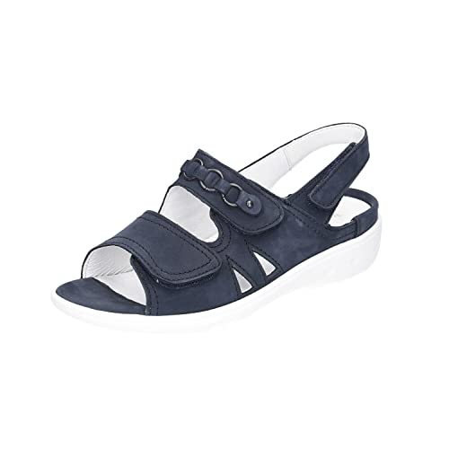 Waldläufer Damen Riemchensandalen Kara Sandale Veloursleder Fußbett Bequem Freizeit uni dunkel-blau leder bequem klett-verschluss von Waldläufer