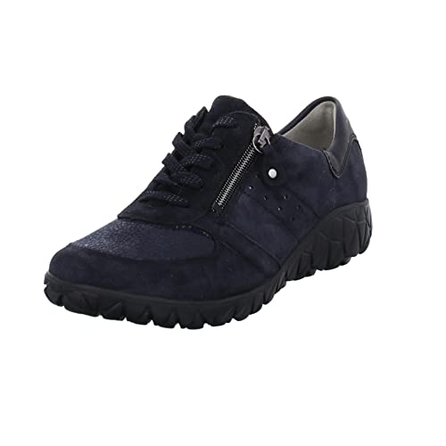 Waldläufer Damen Schnürhalbschuhe Havy Schnürschuh Lederkombination Freizeit Sport Schuhe Uni dunkel-blau weit bequem von Waldläufer