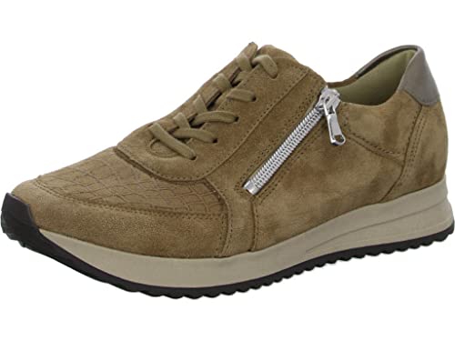 Waldläufer Damen Schnürhalbschuhe Vicky Sneaker Lederkombination Freizeit Sport Schuhe Uni bequem weit reißverschluss von Waldläufer