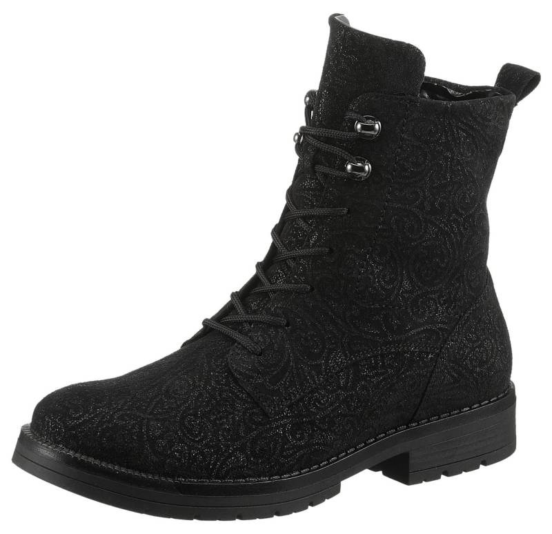 Waldläufer G-RAVINA Schnürstiefelette Schnürboots, Blockabsatz, in floraler Optik, Komfortweite G (weit) von Waldläufer