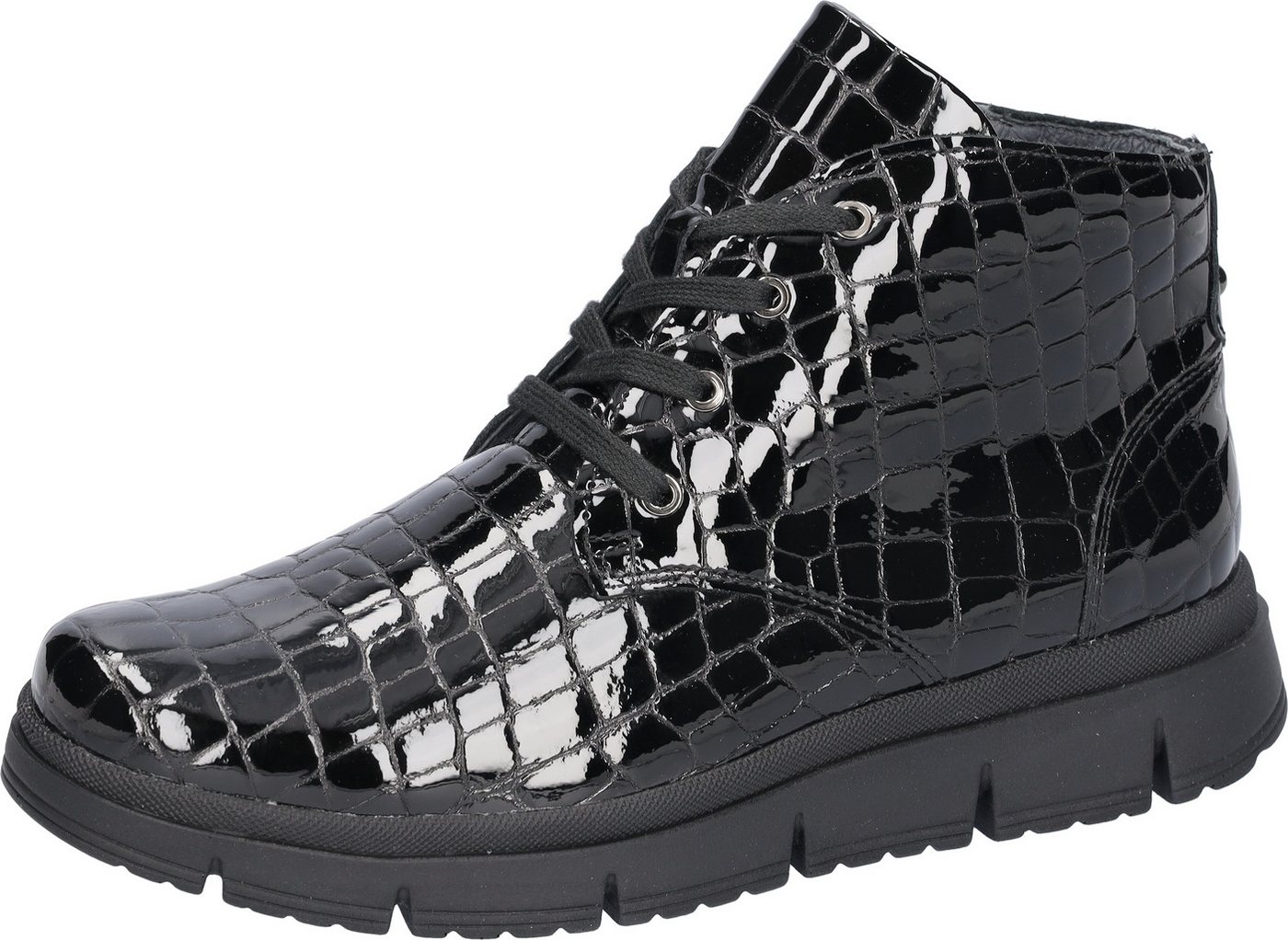 Waldläufer H-PINA Schnürstiefelette Schnürboots, High Top Sneaker, in Lack-Kroko-Optik, Komfortweite H von Waldläufer