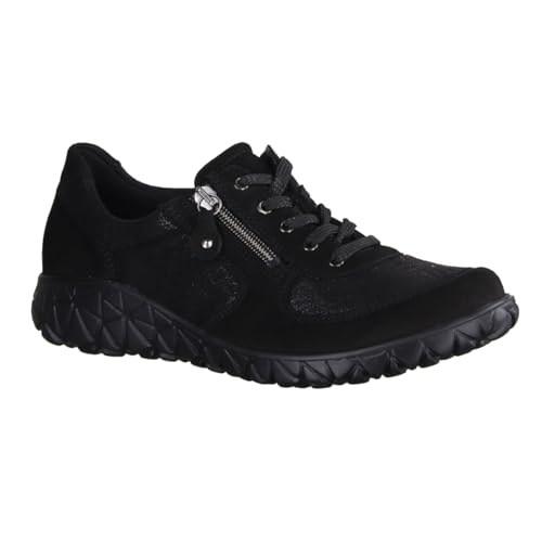 Waldläufer Havy H89001-001 Orthotritt Schwarz - Schnürschuh mit Loser Einlage - Damenschuhe Bequeme Schnürschuhe, Schwarz, Leder/Textil (Denver Kaleido-Stretch), Gr. 36,5 EU von Waldläufer