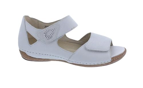 Waldläufer Heliett Sandale 342H80-301-150, Weiss Latte, Porto (Glattleder) mit Stretch, Weite H, Wechselfußbett Weiß Gr. 41 von Waldläufer