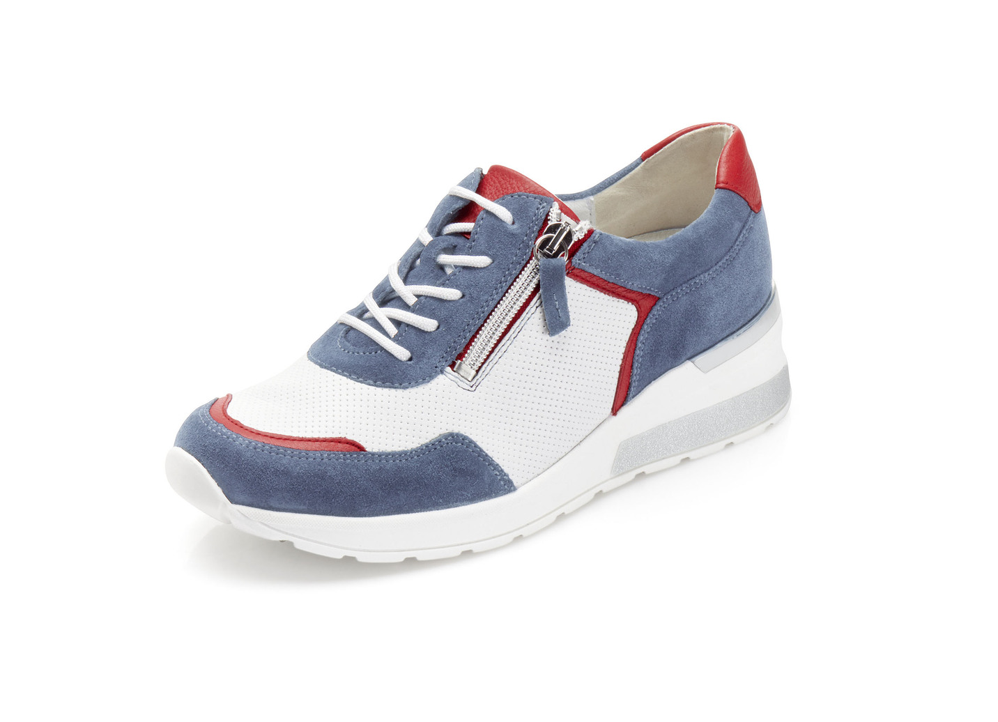 Waldläufer Schnürschuh aus interessantem Materialmix, Schuhgröße 4 1/2, Weiss-Blau-Rot von Waldläufer